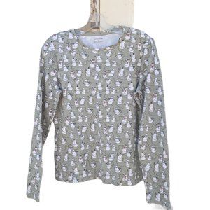 Croft & Barrow Long Sleeved Green Top w/Snowmen & Star Garland Pattern-M